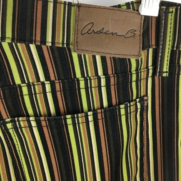 Arden B Green & Black Striped Velvet Soft Retro Flair Trouser Pants 8 - Picture 6 of 9